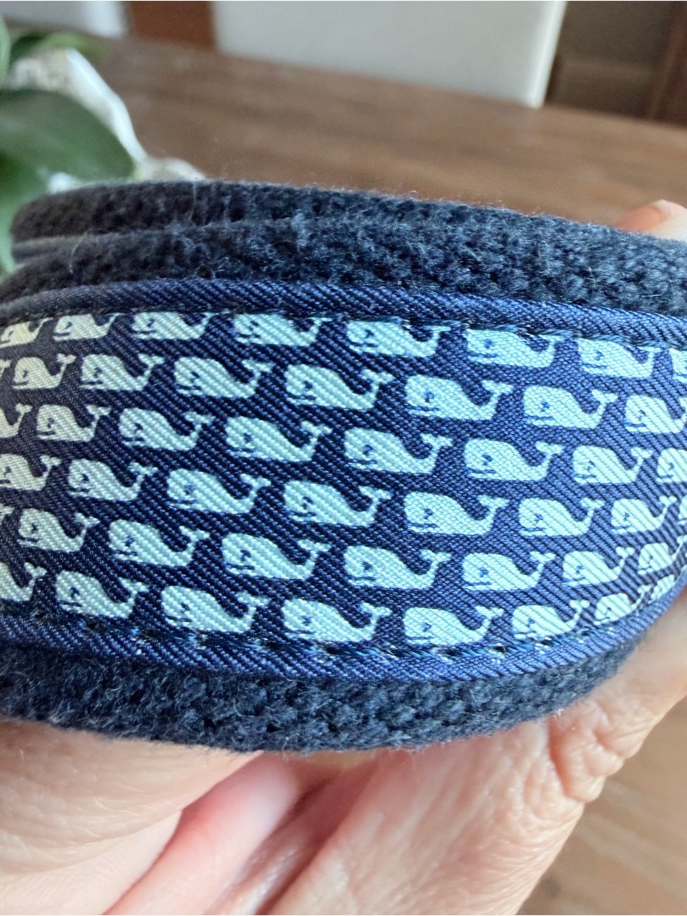 Vineyard Vines Navy Belt with Light Blue Whale Pattern